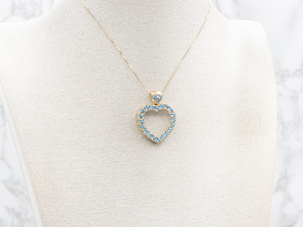 Yellow Gold Blue Topaz Gemstone Heart Pendant