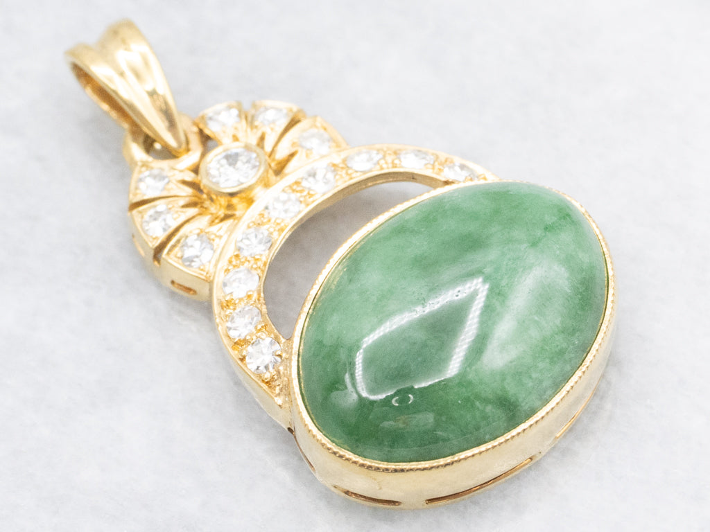 Yellow Gold Bezel-Set Jade and Diamond Pendant