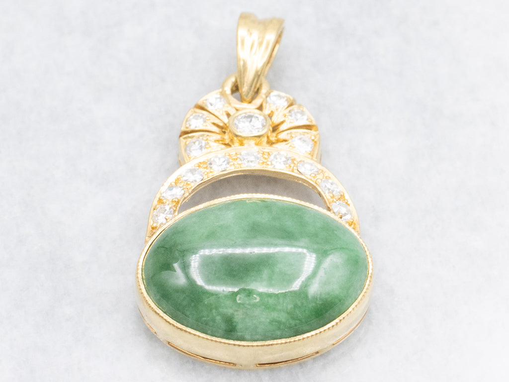 Yellow Gold Bezel-Set Jade and Diamond Pendant