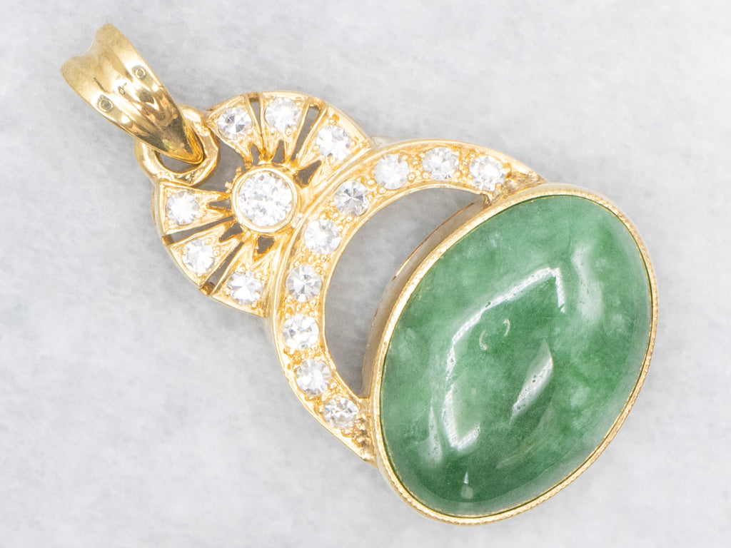 Yellow Gold Bezel-Set Jade and Diamond Pendant