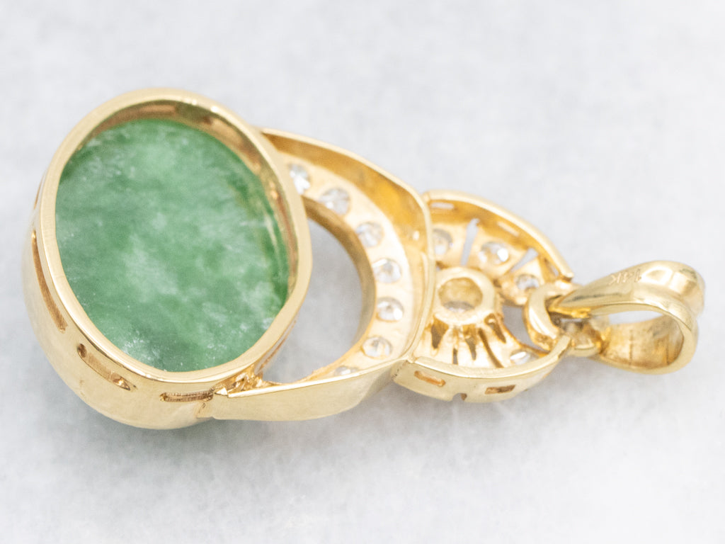Yellow Gold Bezel-Set Jade and Diamond Pendant
