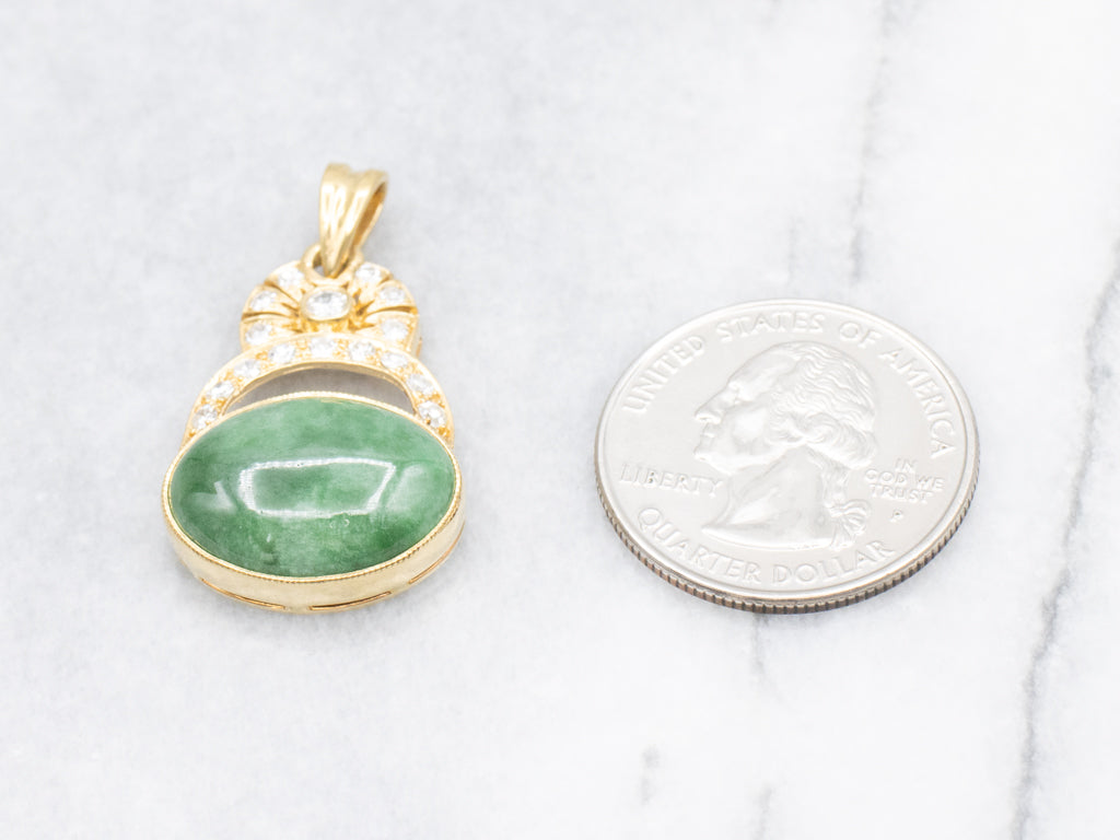 Yellow Gold Bezel-Set Jade and Diamond Pendant