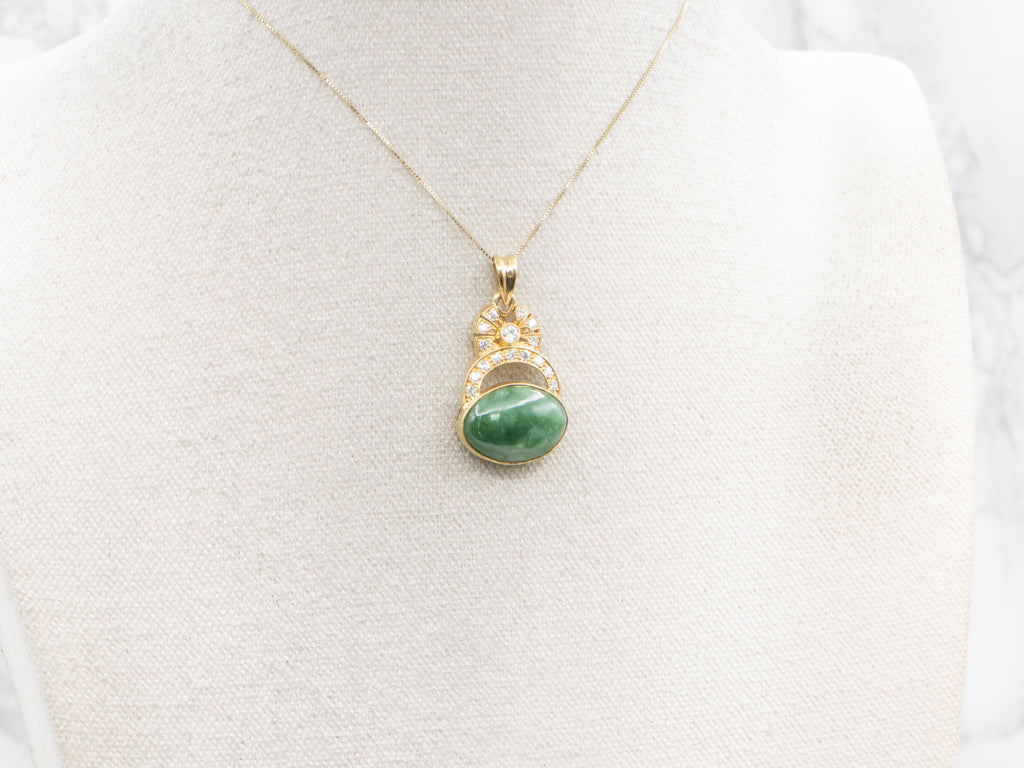 Yellow Gold Bezel-Set Jade and Diamond Pendant