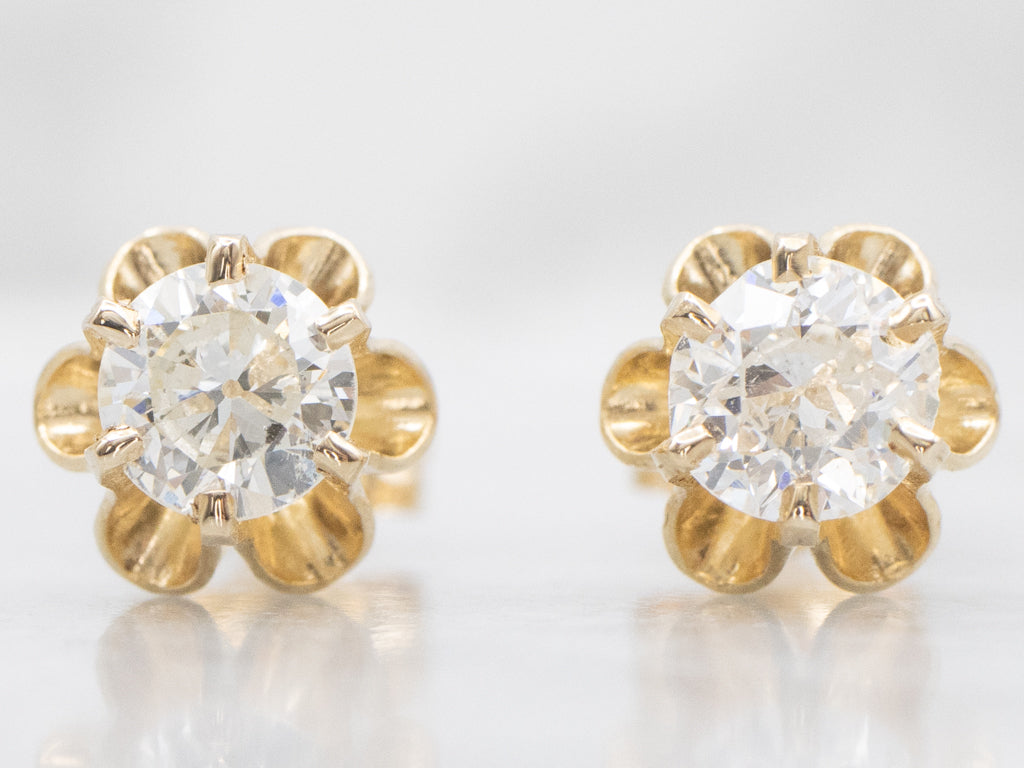 Buttercup-Set Old Mine Cut Diamond Gold Stud Earrings