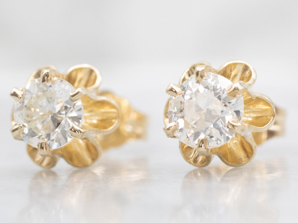 Buttercup-Set Old Mine Cut Diamond Gold Stud Earrings