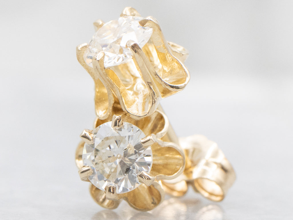 Buttercup-Set Old Mine Cut Diamond Gold Stud Earrings