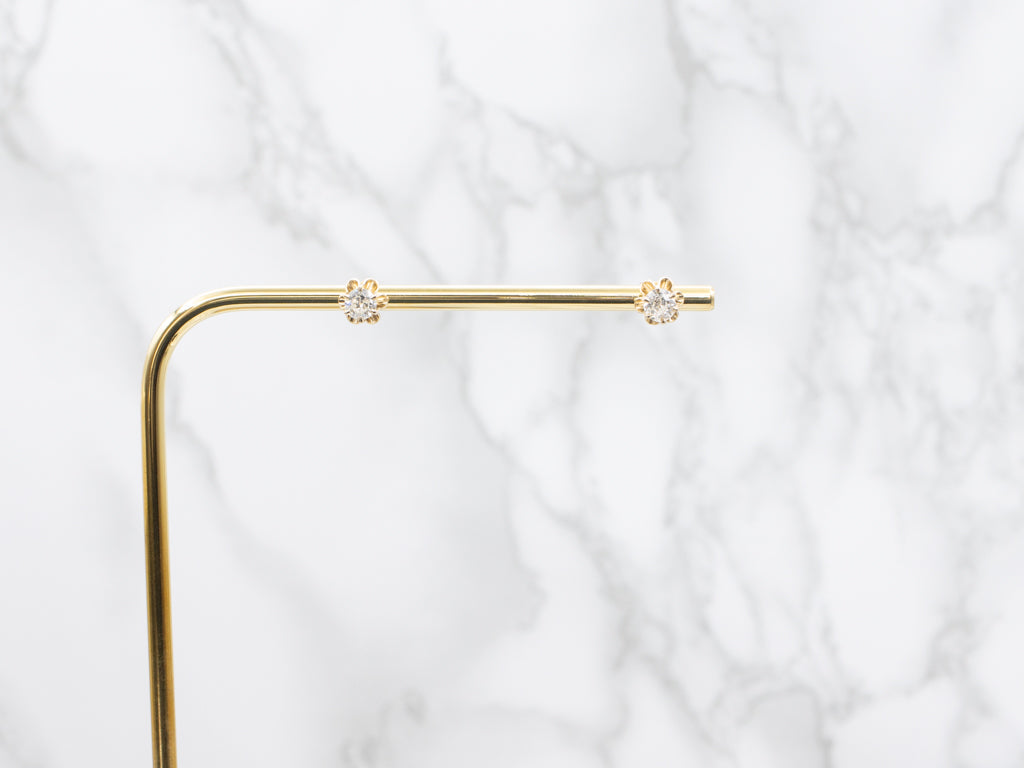 Buttercup-Set Old Mine Cut Diamond Gold Stud Earrings