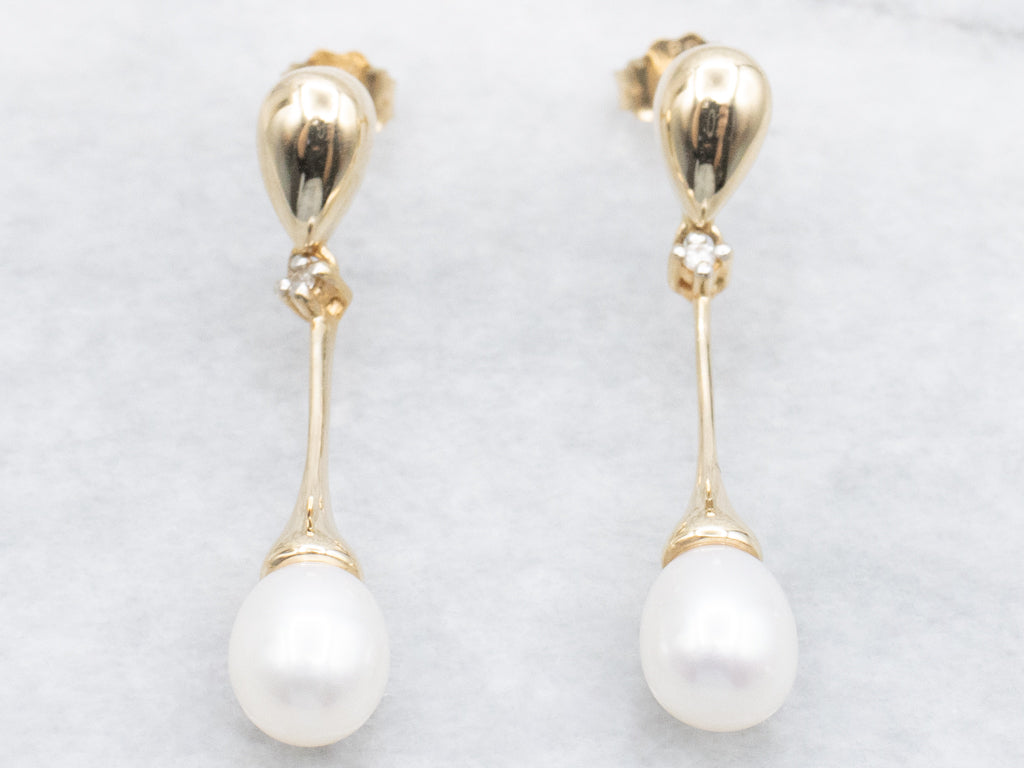 Pearl and Diamond Gold Drop Earrings