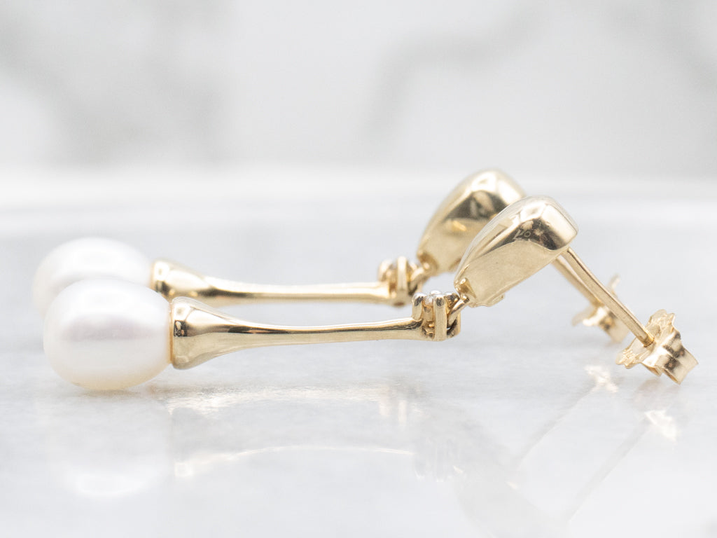 Pearl and Diamond Gold Drop Earrings