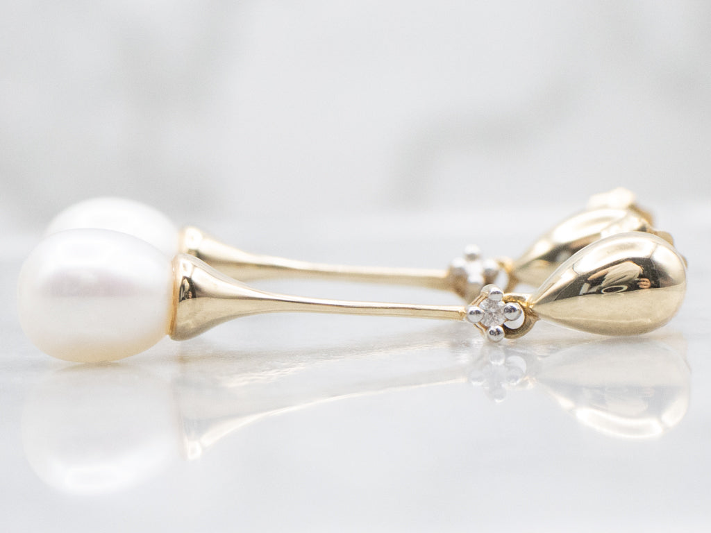 Pearl and Diamond Gold Drop Earrings
