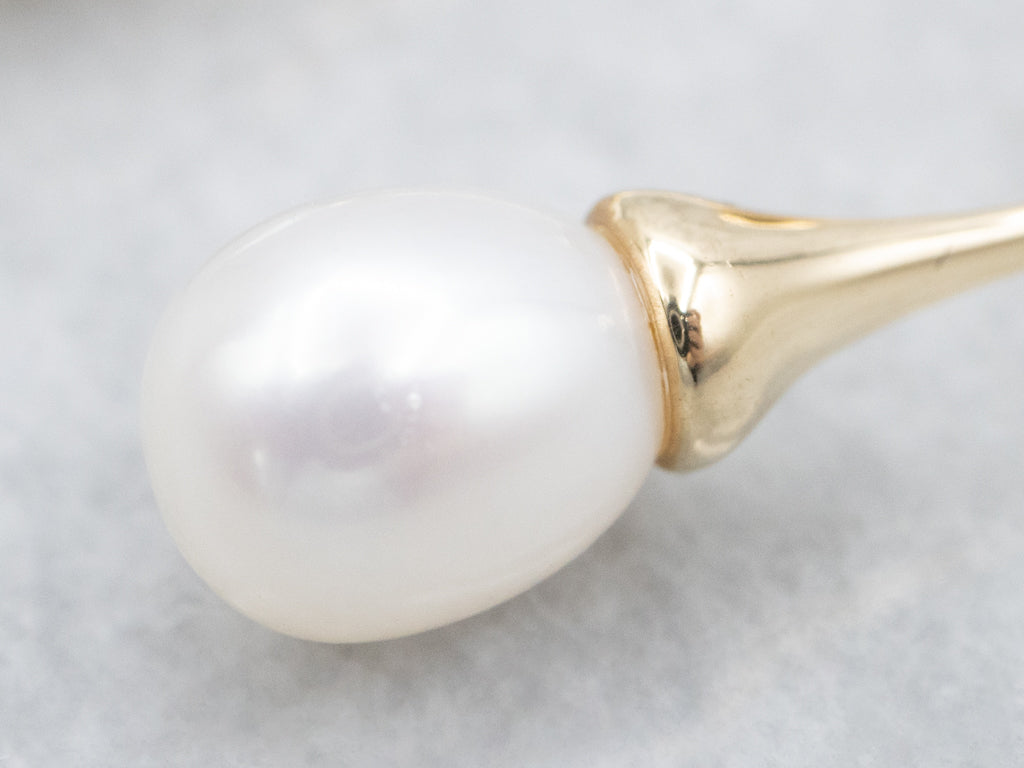 Pearl and Diamond Gold Drop Earrings