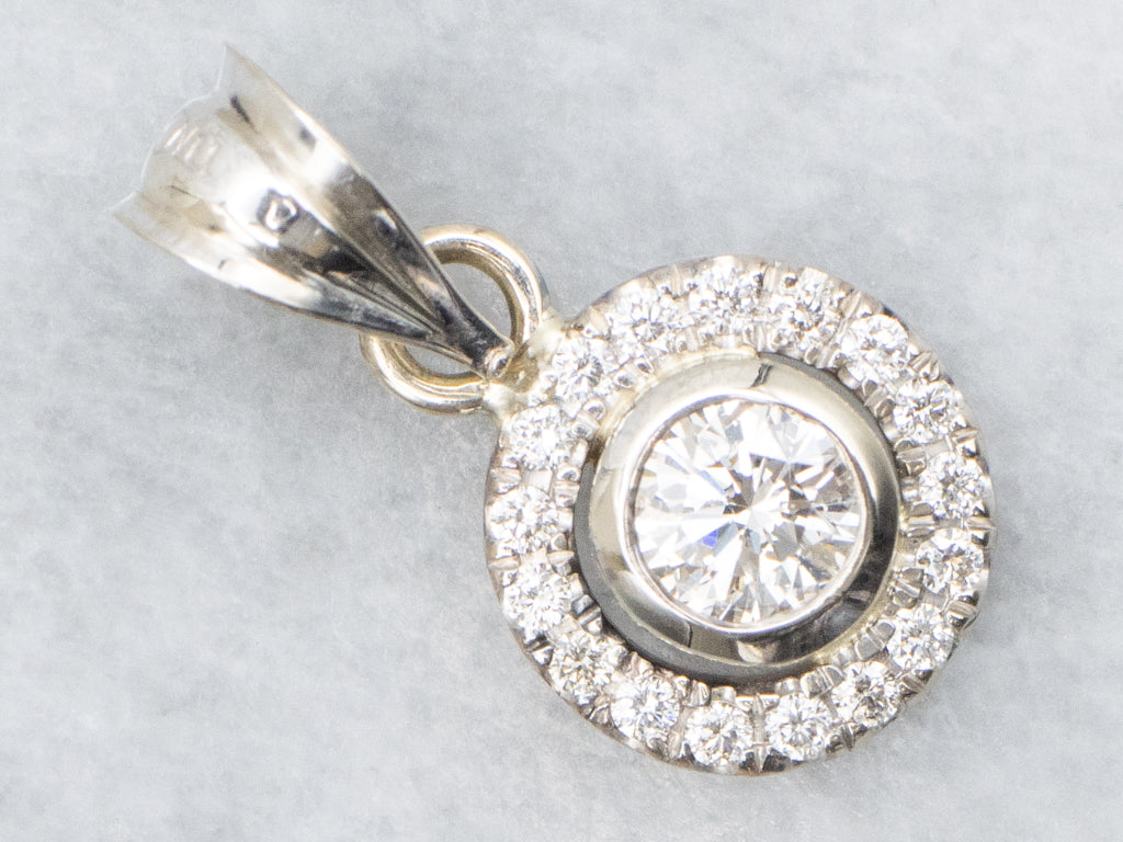 White Gold Bezel-Set Diamond Halo Pendant