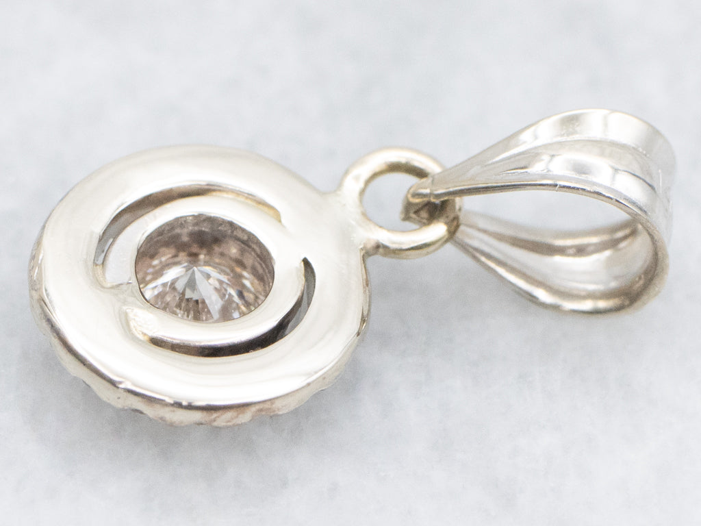 White Gold Bezel-Set Diamond Halo Pendant