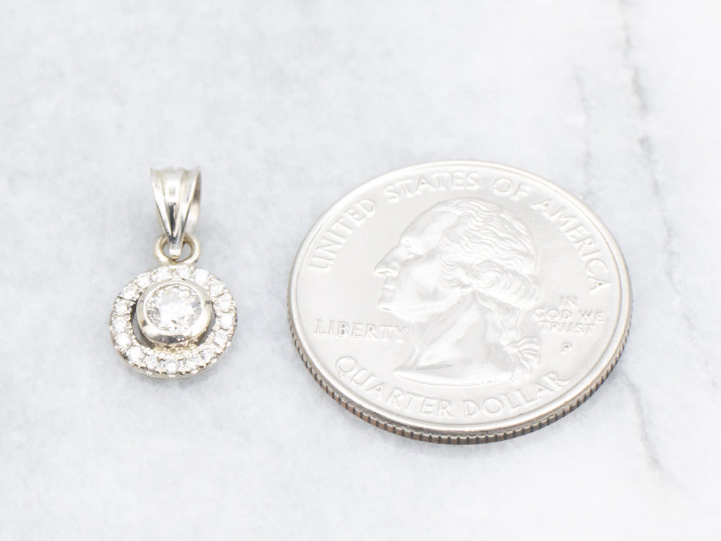 White Gold Bezel-Set Diamond Halo Pendant