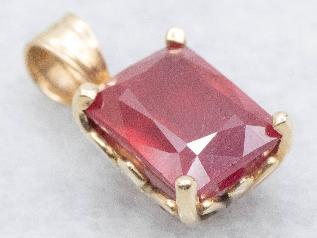 Glass-Filled Ruby Yellow Gold Pendant