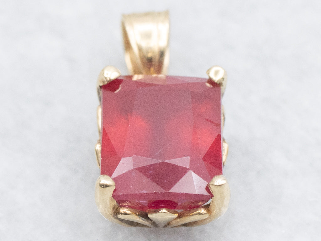 Glass-Filled Ruby Yellow Gold Pendant