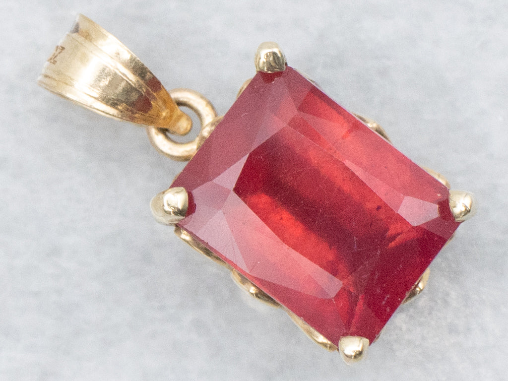 Glass-Filled Ruby Yellow Gold Pendant