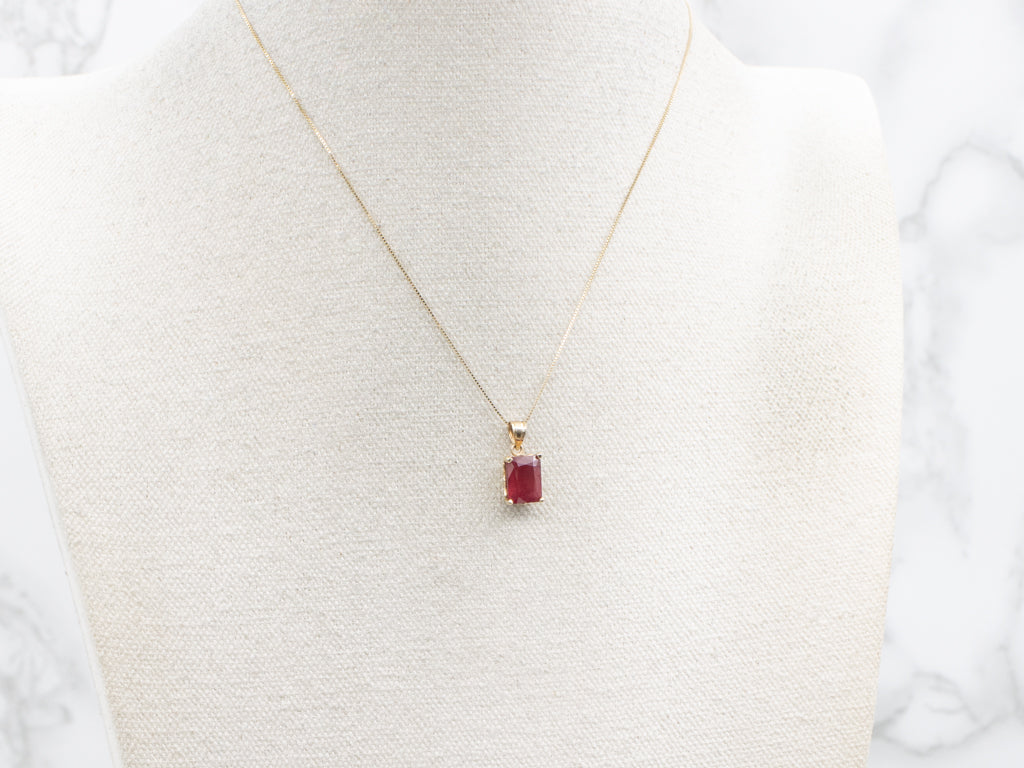 Glass-Filled Ruby Yellow Gold Pendant