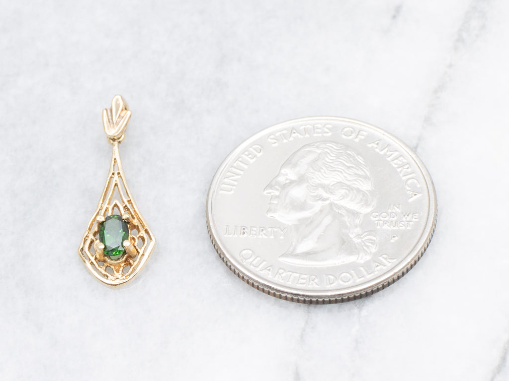 Antique Gold Filigree Diopside Drop Lavalier Pendant