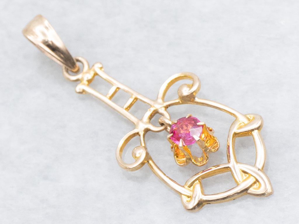 Buttercup-Set Ruby Doublet Antique Gold Lavalier Pendant