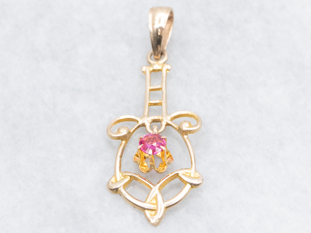 Buttercup-Set Ruby Doublet Antique Gold Lavalier Pendant