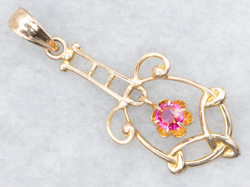 Buttercup-Set Ruby Doublet Antique Gold Lavalier Pendant