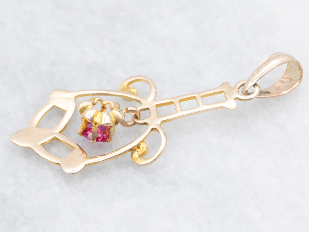 Buttercup-Set Ruby Doublet Antique Gold Lavalier Pendant