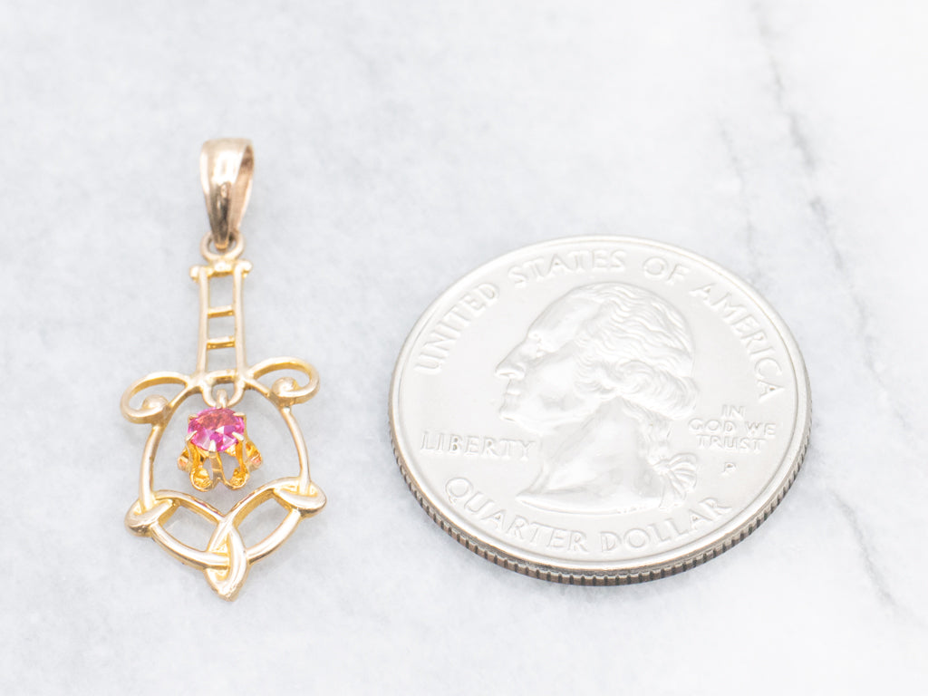 Buttercup-Set Ruby Doublet Antique Gold Lavalier Pendant