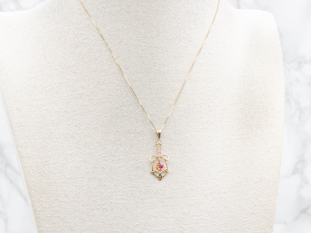 Buttercup-Set Ruby Doublet Antique Gold Lavalier Pendant