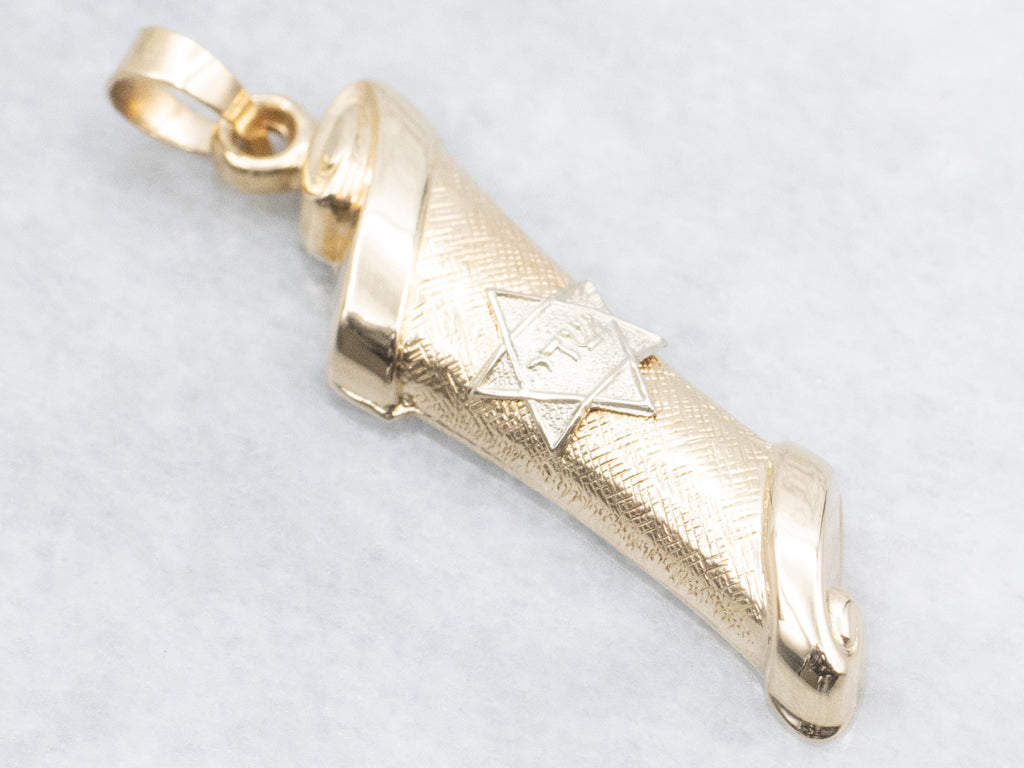 Vintage Gold Torah Scroll Mezuzah Pendant