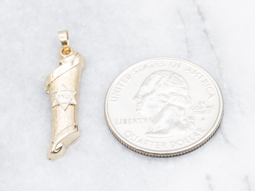 Vintage Gold Torah Scroll Mezuzah Pendant