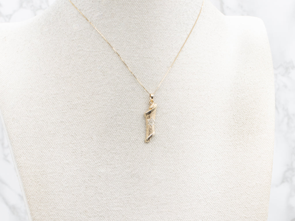 Vintage Gold Torah Scroll Mezuzah Pendant