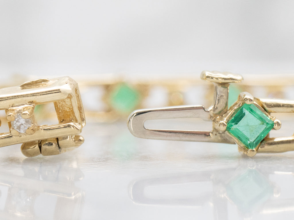 Emerald and Diamond Yellow Gold Link Bracelet