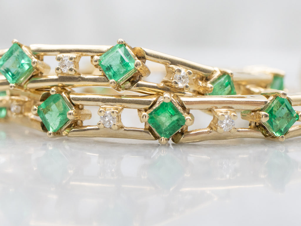 Emerald and Diamond Yellow Gold Link Bracelet