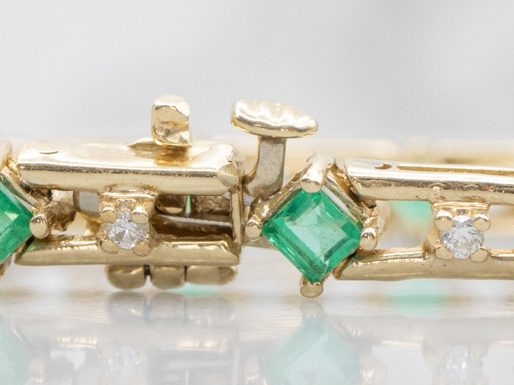 Emerald and Diamond Yellow Gold Link Bracelet