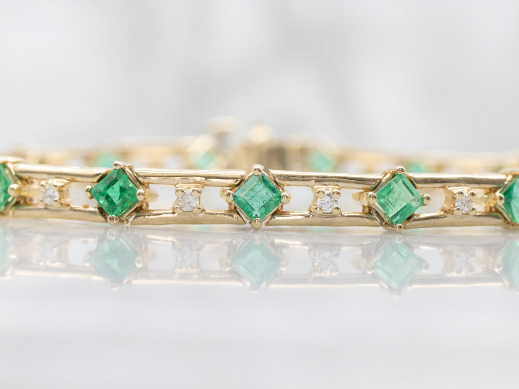 Emerald and Diamond Yellow Gold Link Bracelet