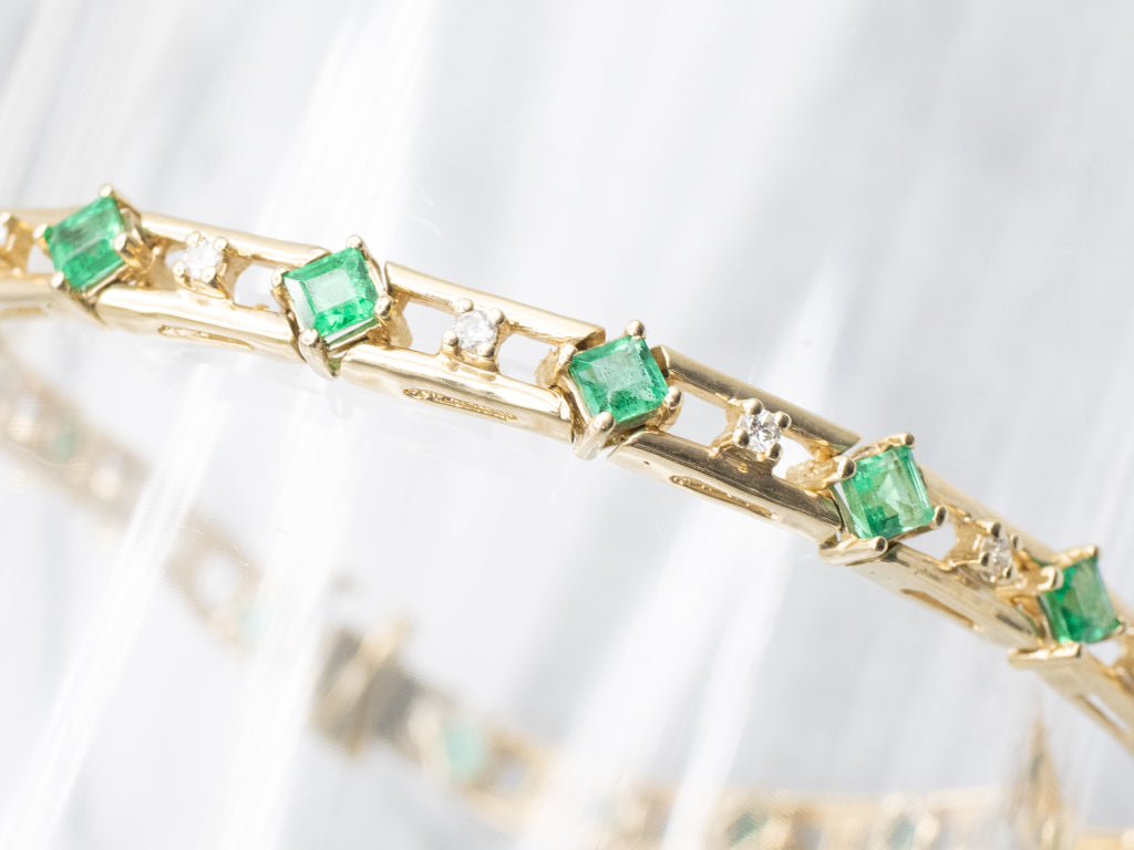 Emerald and Diamond Yellow Gold Link Bracelet