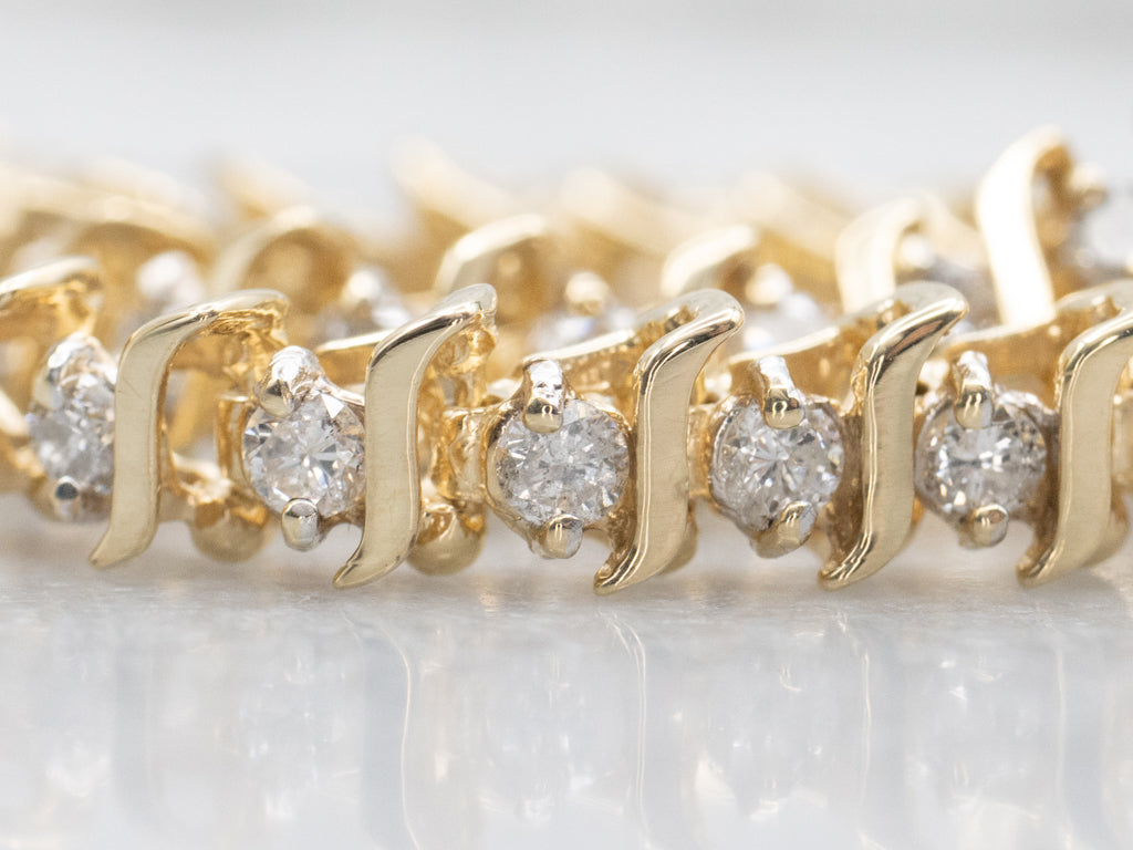 Gold Curved-Bar Link Diamond Tennis Bracelet