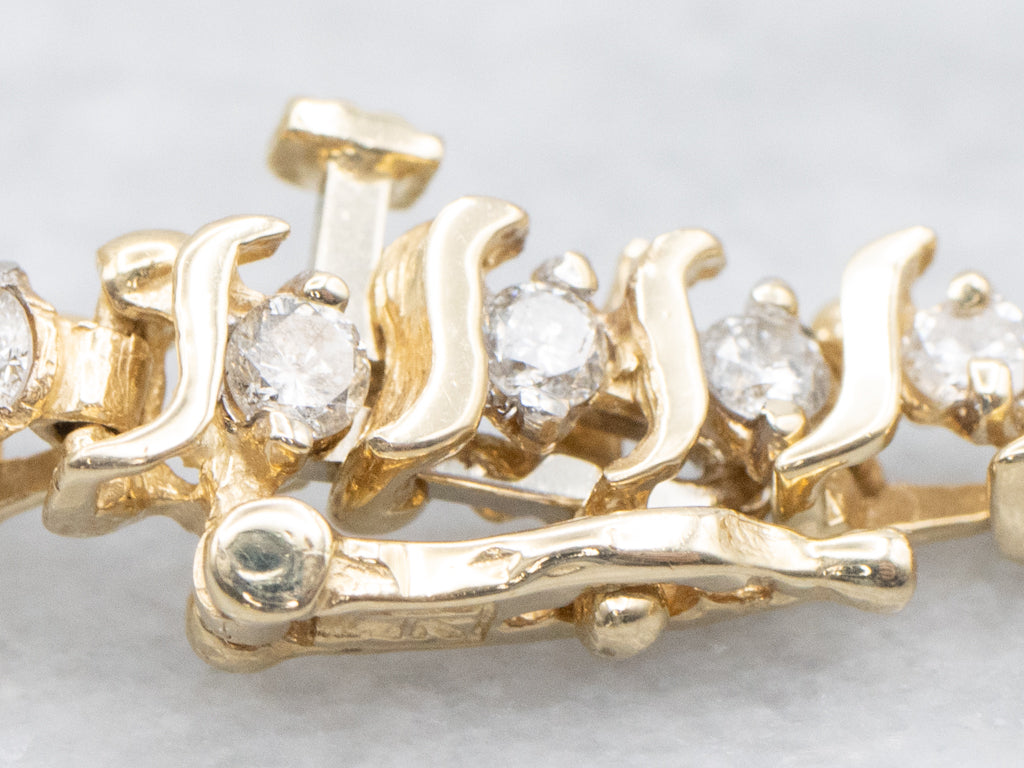 Gold Curved-Bar Link Diamond Tennis Bracelet