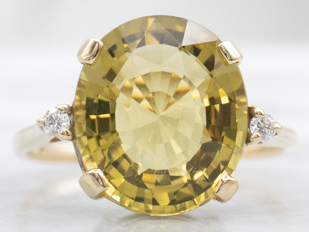 Lemon Quartz and Diamond Yellow Gold Ring