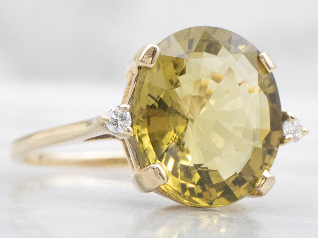 Lemon Quartz and Diamond Yellow Gold Ring