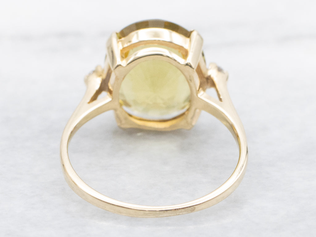 Lemon Quartz and Diamond Yellow Gold Ring