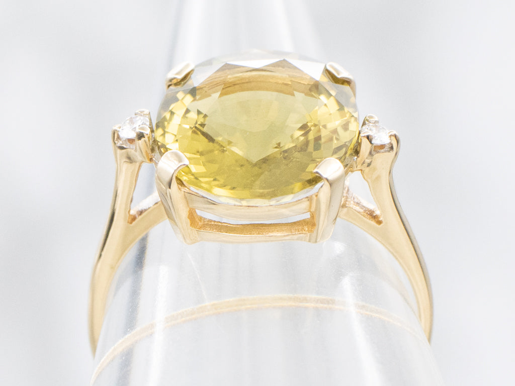 Lemon Quartz and Diamond Yellow Gold Ring