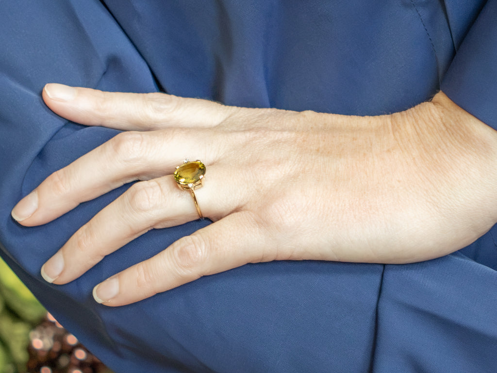 Lemon Quartz and Diamond Yellow Gold Ring