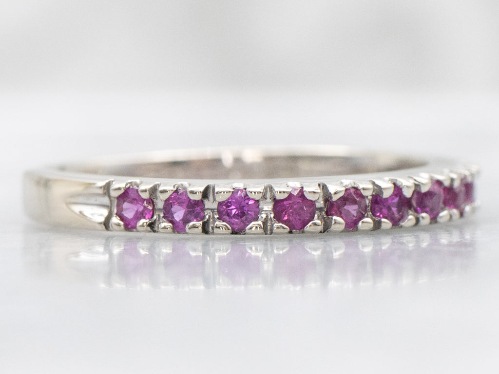Round-Cut Pink Sapphire White Gold Band