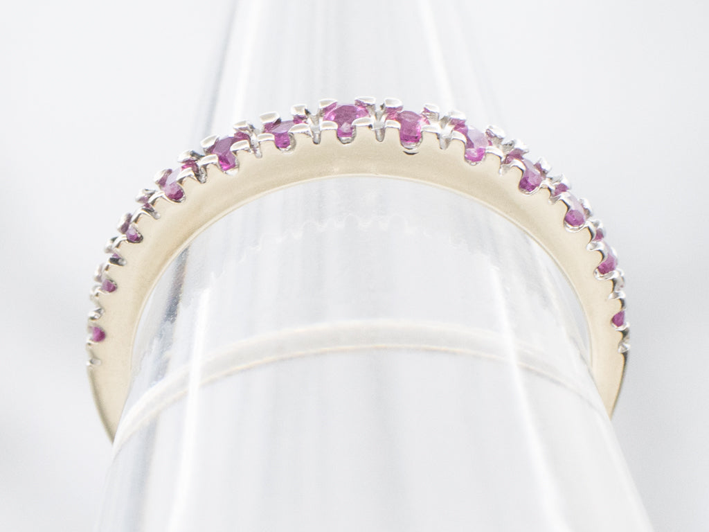 Round-Cut Pink Sapphire White Gold Band