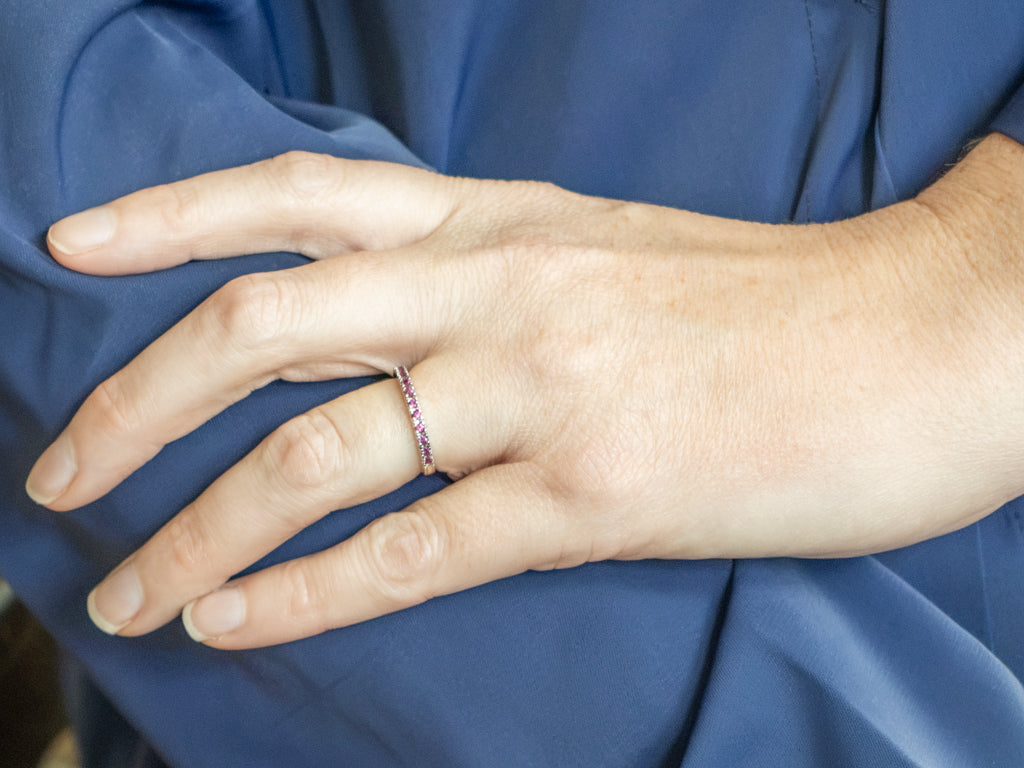 Round-Cut Pink Sapphire White Gold Band