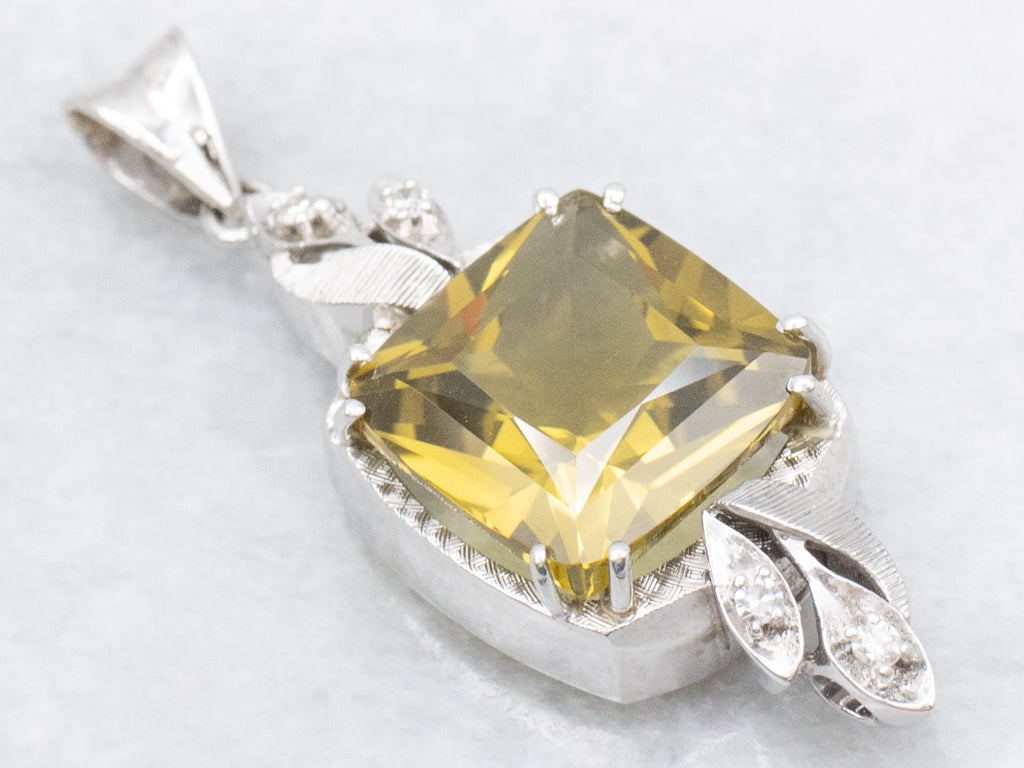 Mix-Era Lemon Quartz and Diamond White Gold Pendant