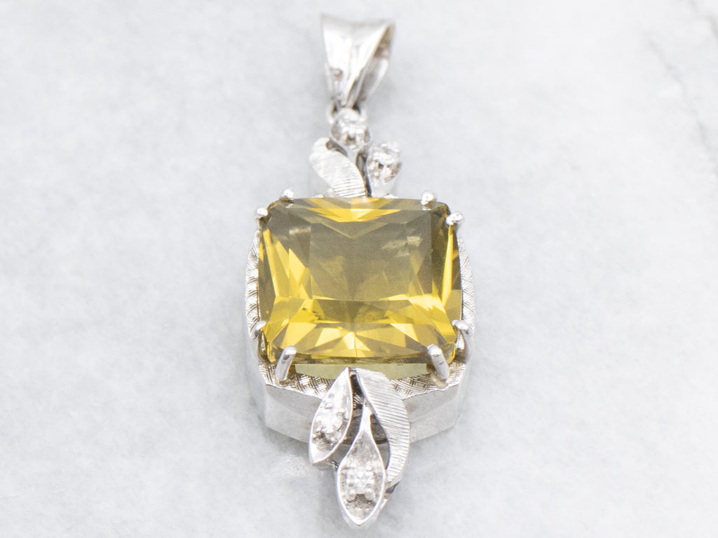 Mix-Era Lemon Quartz and Diamond White Gold Pendant