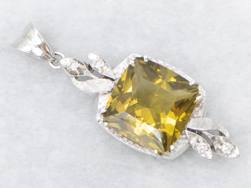 Mix-Era Lemon Quartz and Diamond White Gold Pendant